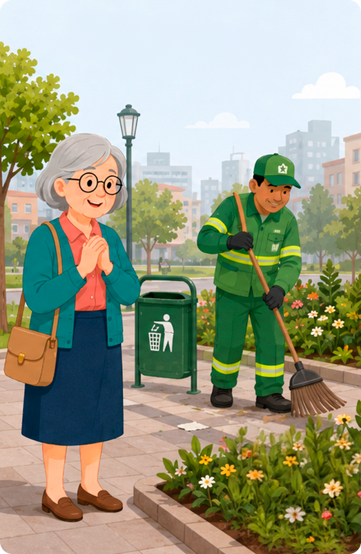Cidadã observa um operacional a fazer um trabalho exemplar